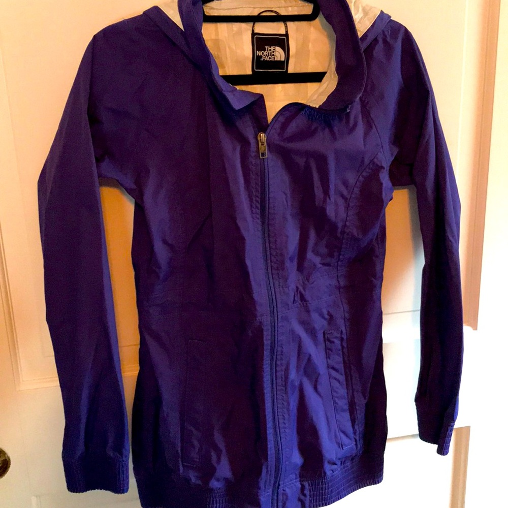 The North Face purple long rain jacket